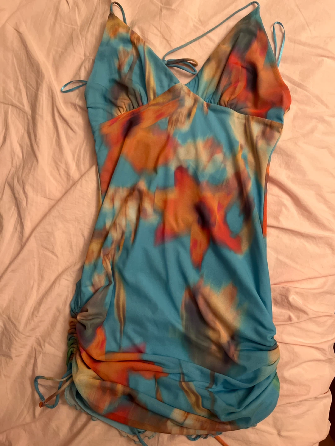 Ruched Tie-Dye Mini Dress