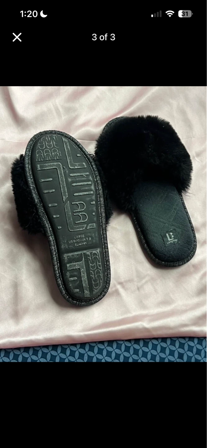 Black Furry Slippers - Large - photo 2
