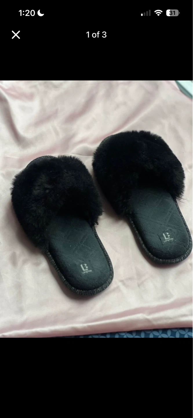 Black Furry Slippers - Large