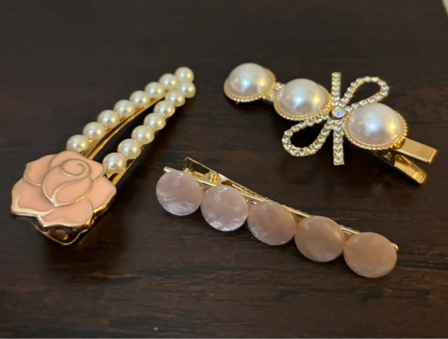 NEW-Set of 3 Pearl & Rhinestone Hair Clips