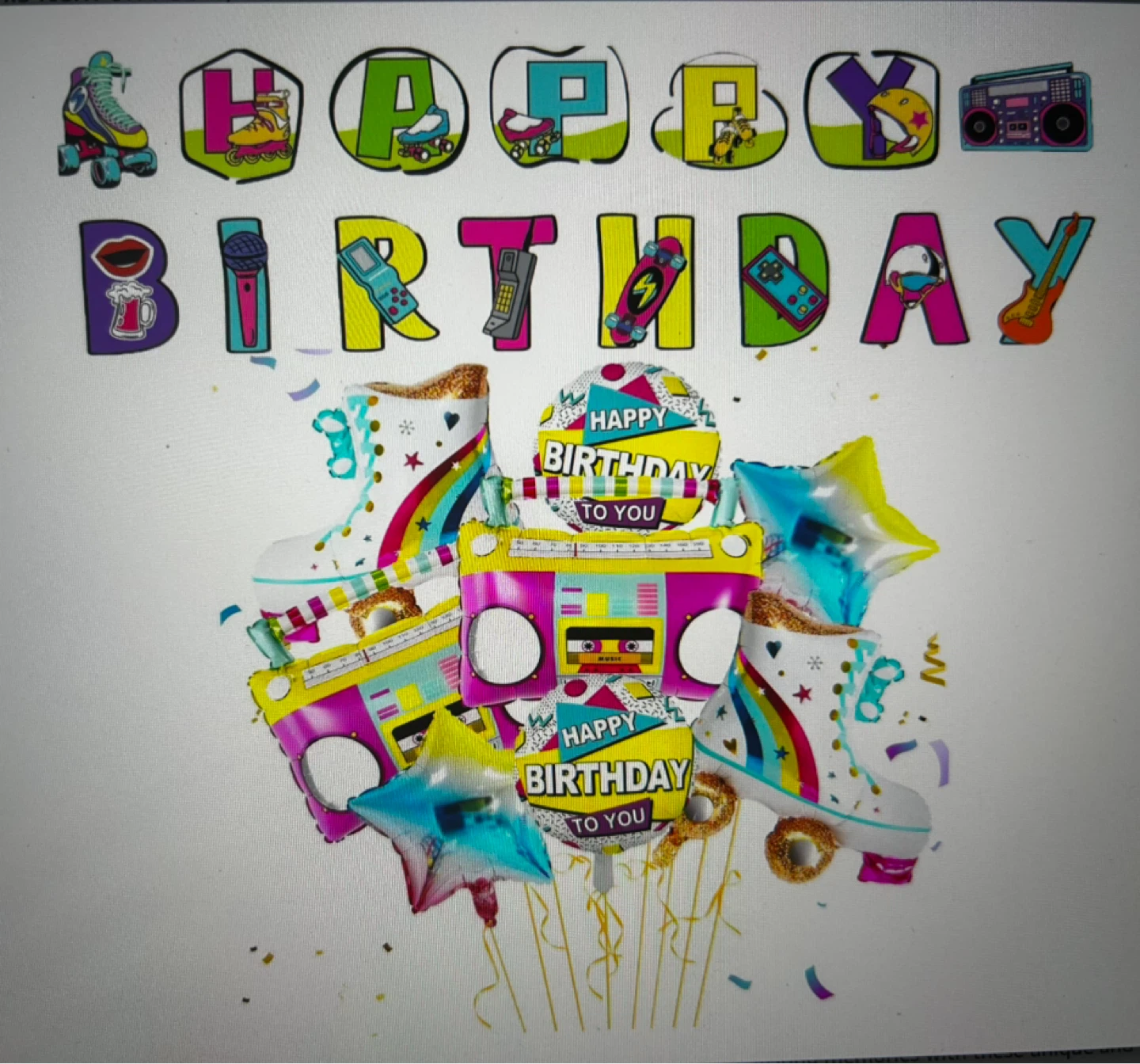 Happy Birthday Boombox & Roller Skate Balloon Set