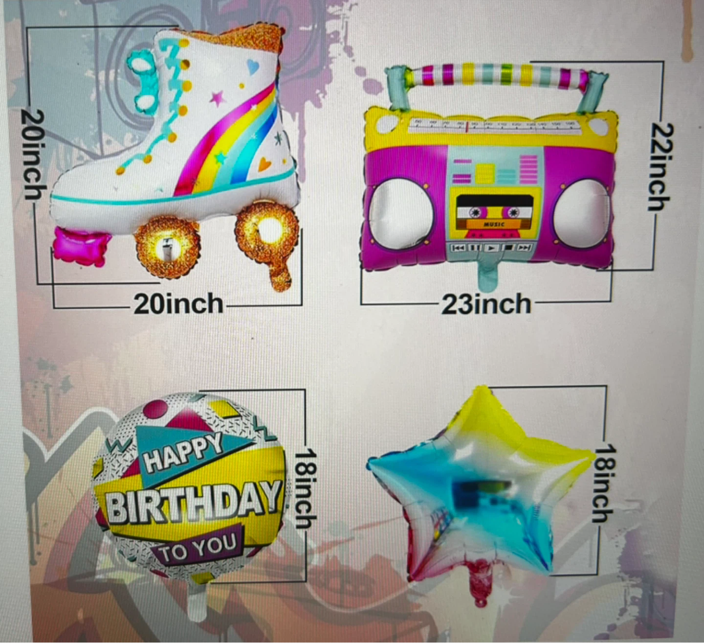 Happy Birthday Boombox & Roller Skate Balloon Set - photo 4