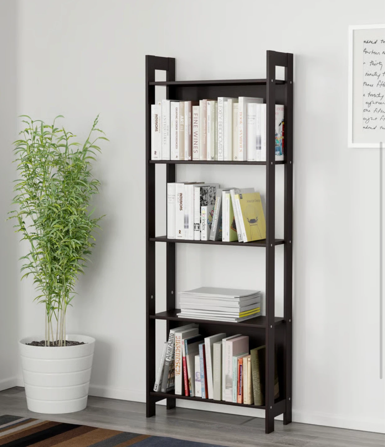 Dark Brown 5-Shelf Ladder Bookshelf