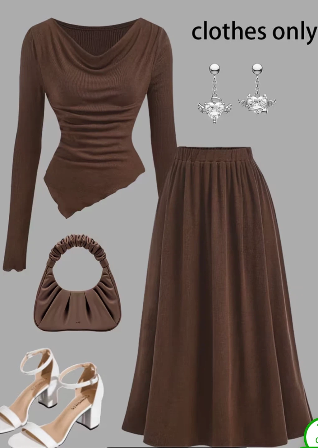 BLACK ONE OF THIS long-sleeve cowl neck top and midi skirt set
