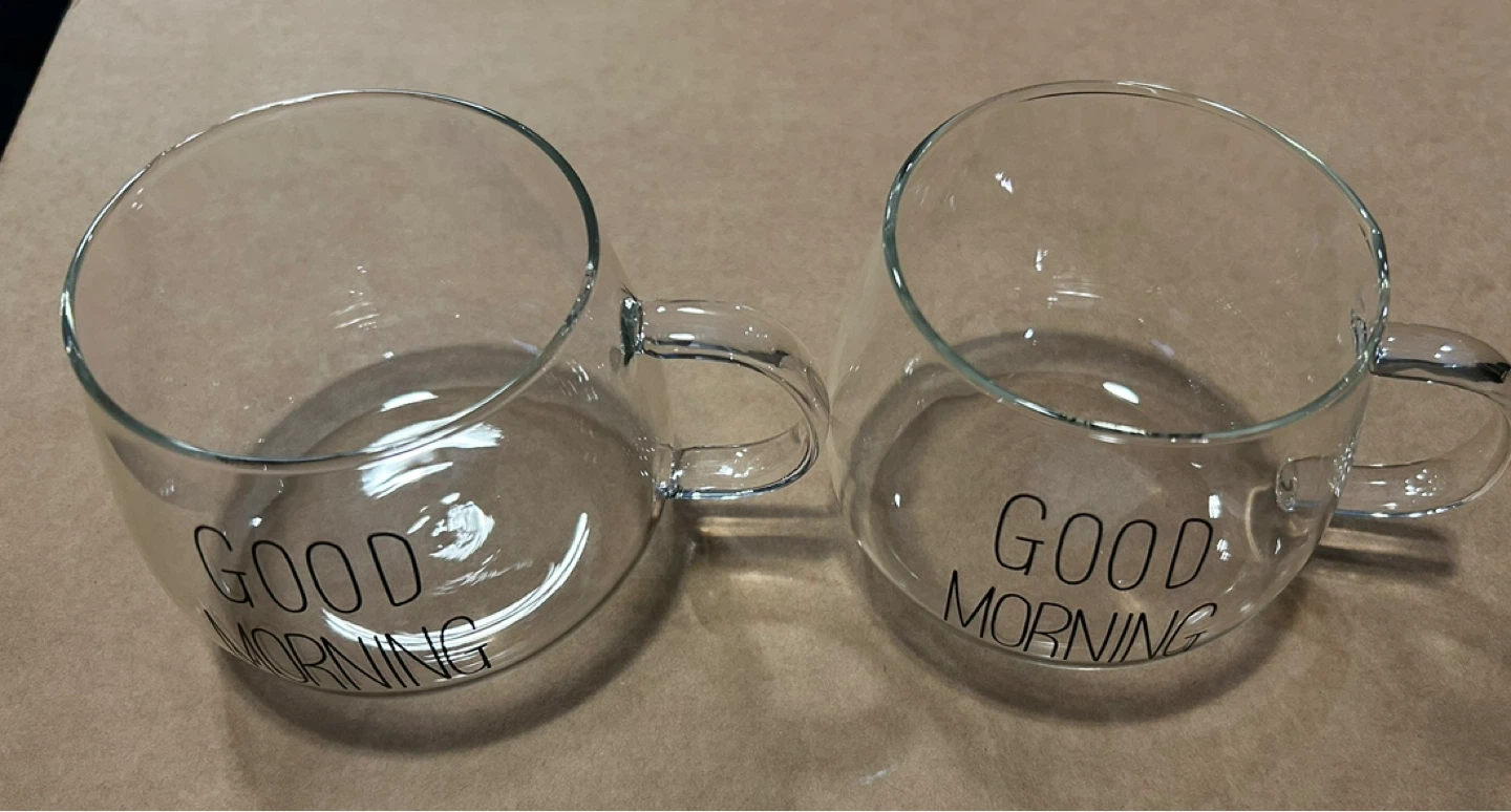 Set of 2 "Good Morning" Glass Mugs