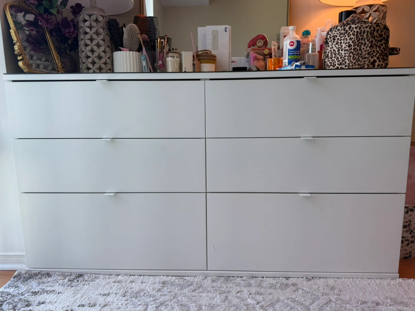 IKEA White 6-Drawer Dresser and the Glass on Top