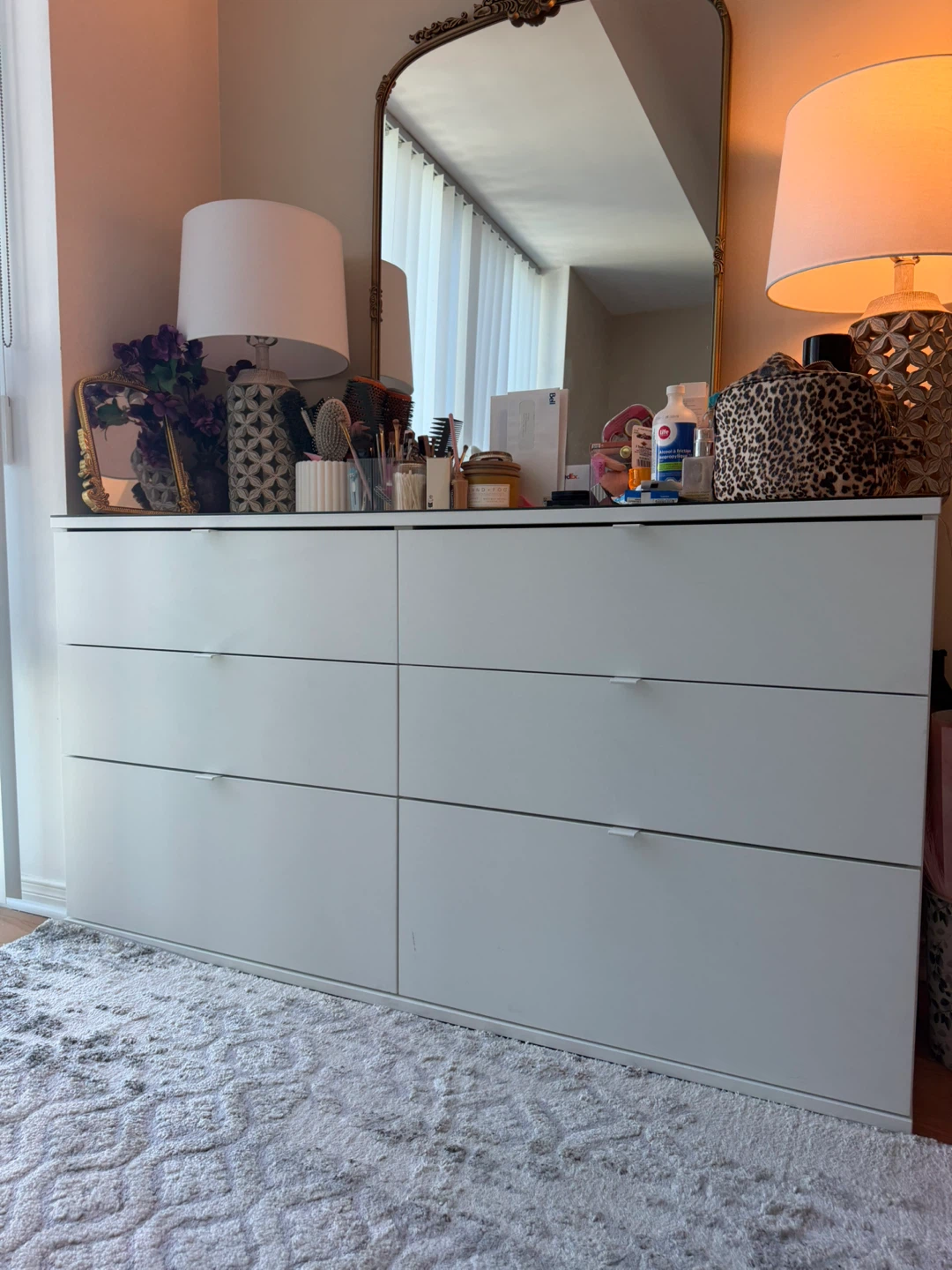 IKEA White 6-Drawer Dresser and the Glass on Top - photo 2