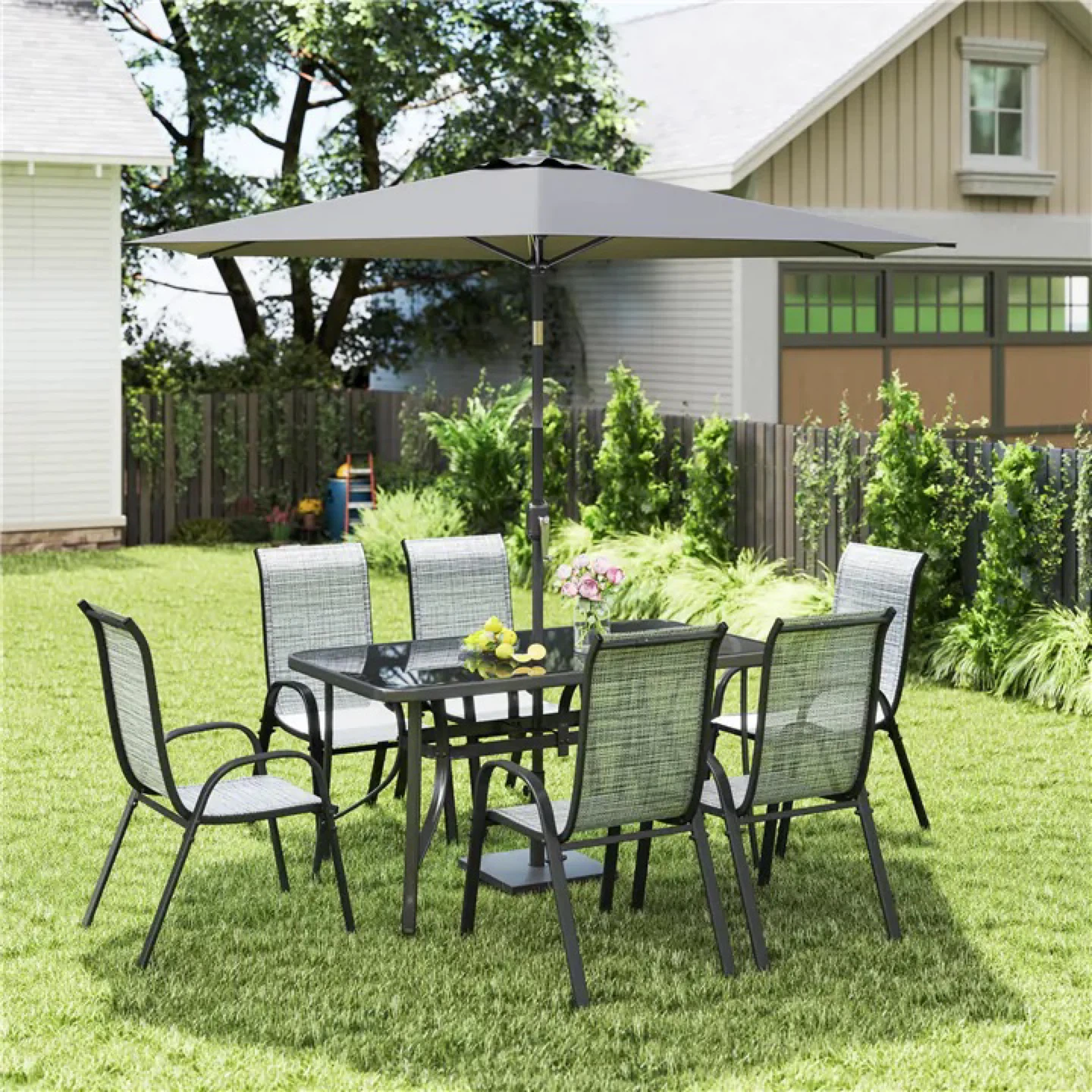 6-Piece Outdoor Dining Set with Umbrella - photo 2