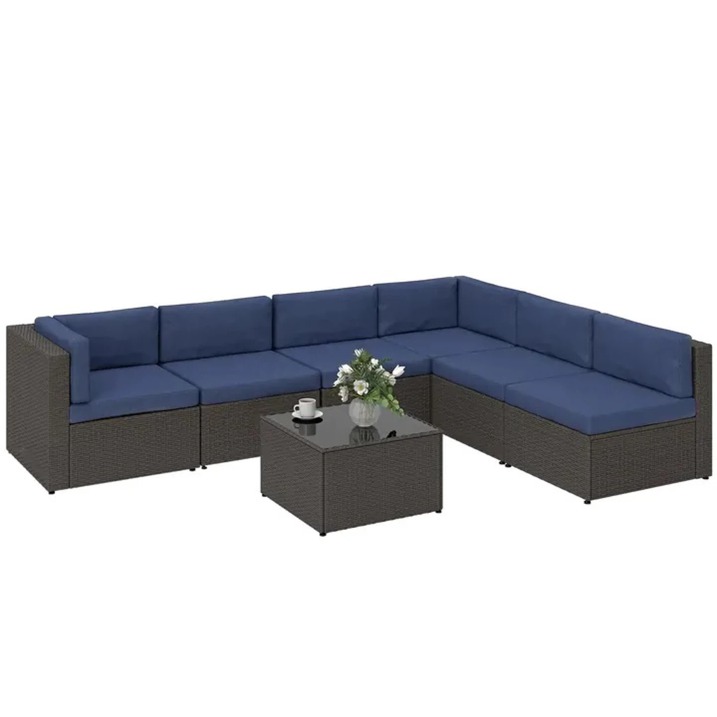 Outdoor Wicker Sectional Sofa Set with Coffee Table