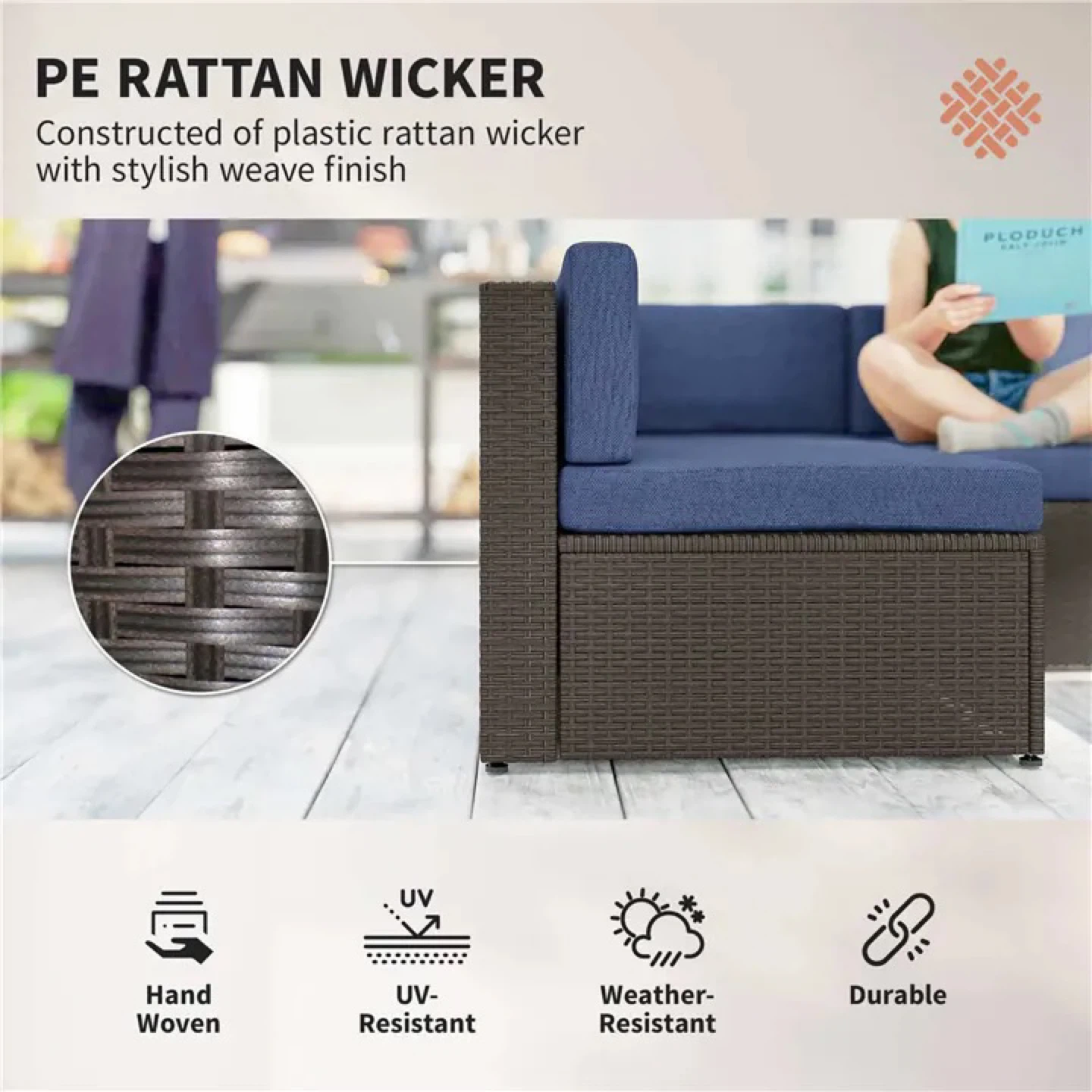 Outdoor Wicker Sectional Sofa Set with Coffee Table - photo 4