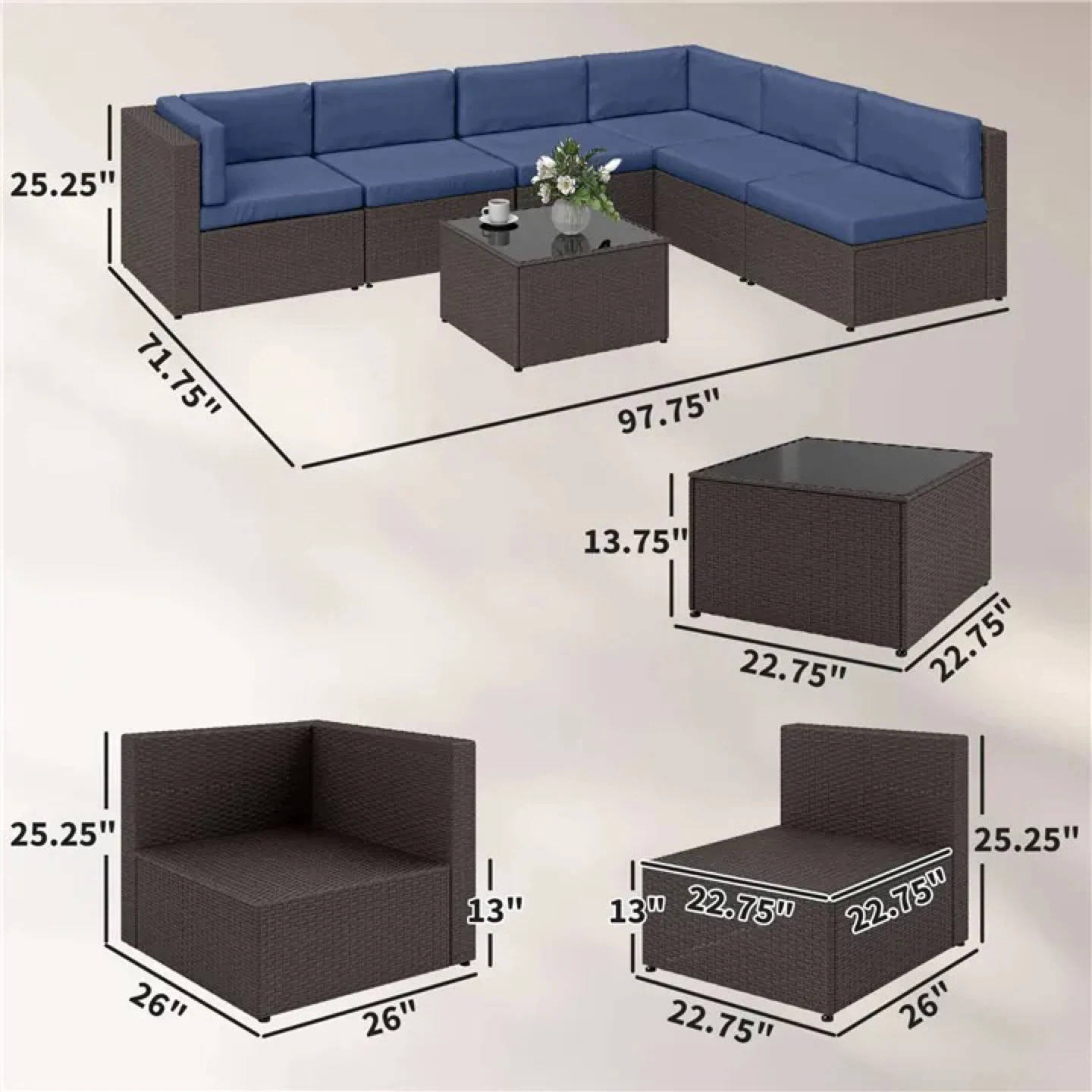 Outdoor Wicker Sectional Sofa Set with Coffee Table - photo 3