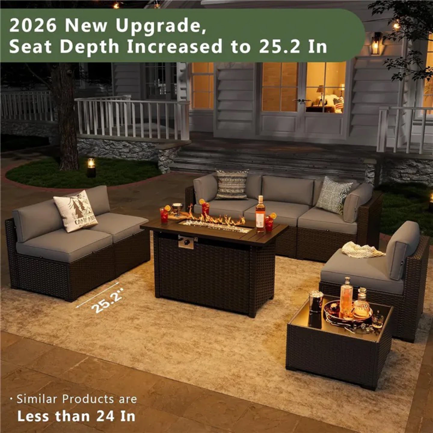 Outdoor Wicker Sectional Sofa Set with Fire Pit Table - photo 2