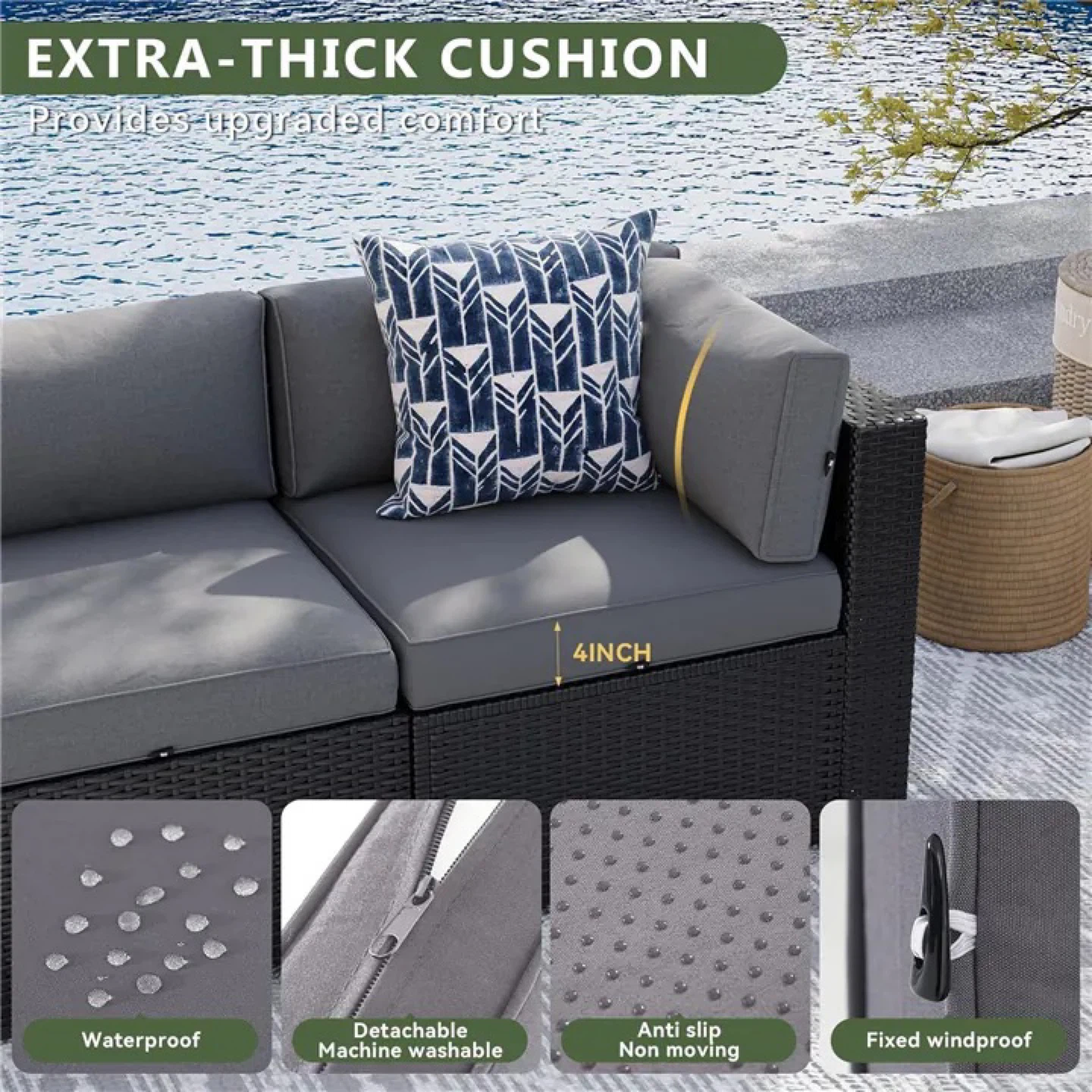 Outdoor Wicker Sectional Sofa Set with Fire Pit Table - photo 3