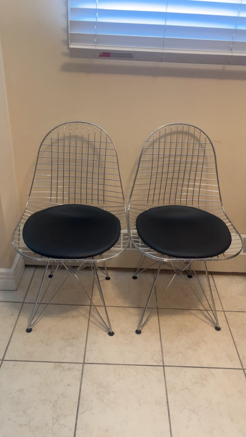 Wire Frame Chair with Black Cushion