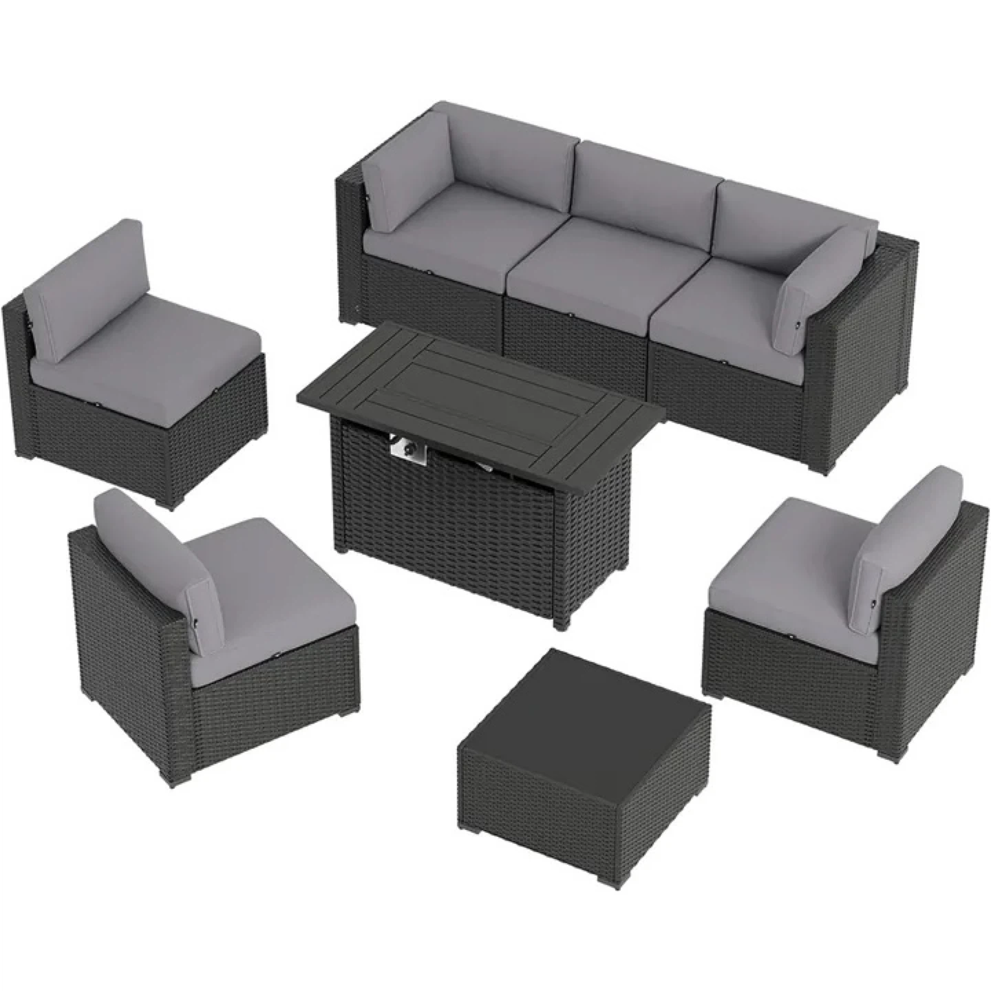 8-Piece Outdoor Wicker Sectional Sofa Set with Fire Pit Table - photo 5