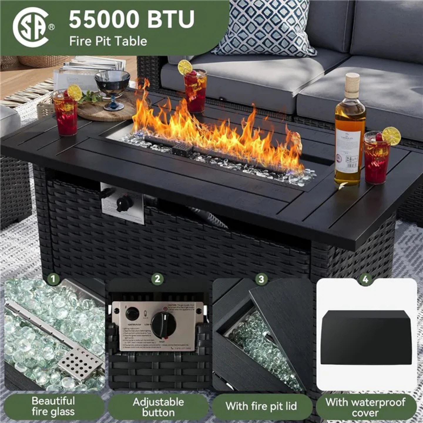 8-Piece Outdoor Wicker Sectional Sofa Set with Fire Pit Table - photo 4