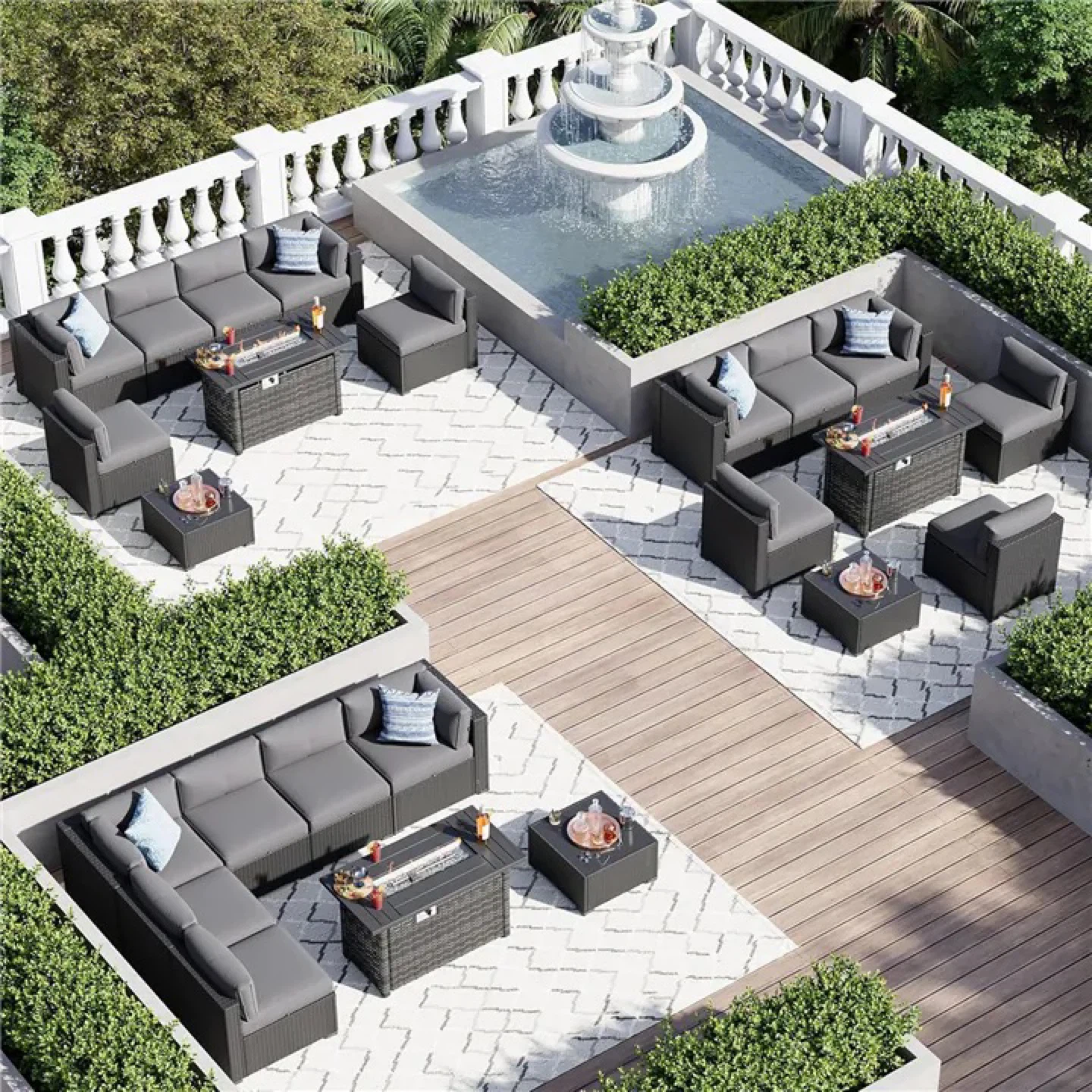 8-Piece Outdoor Wicker Sectional Sofa Set with Fire Pit Table