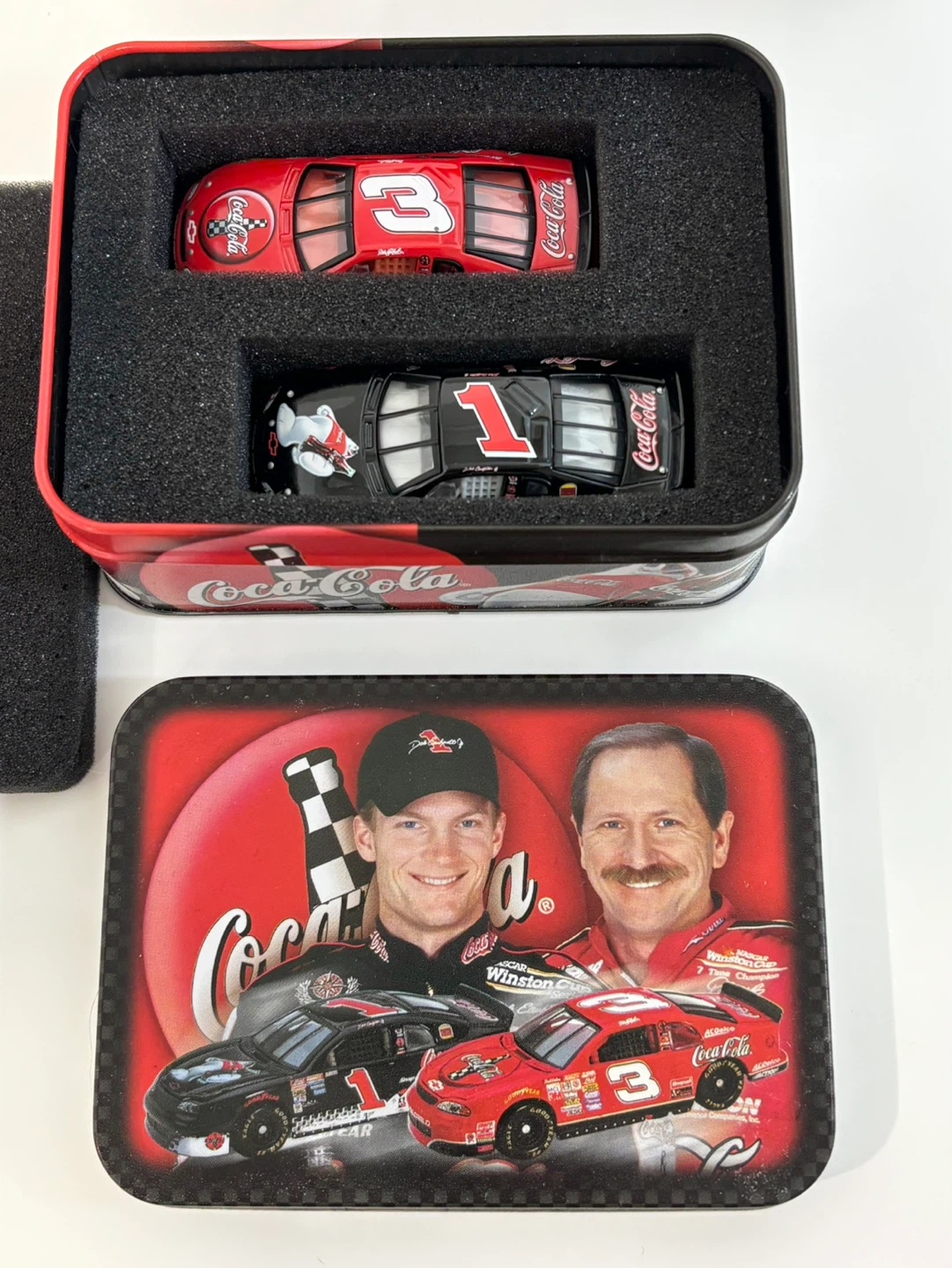 Coca Cola Dale Earnhardt Sr. & Jr. 2 Car Tin Set