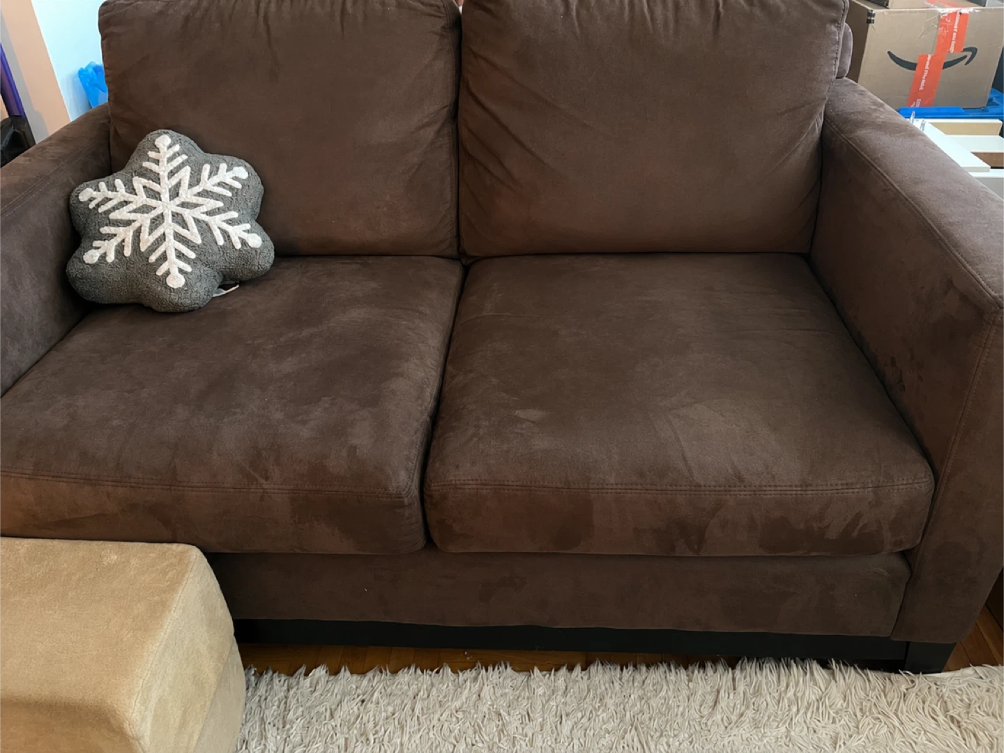 Brown Suede Loveseat Sofa
