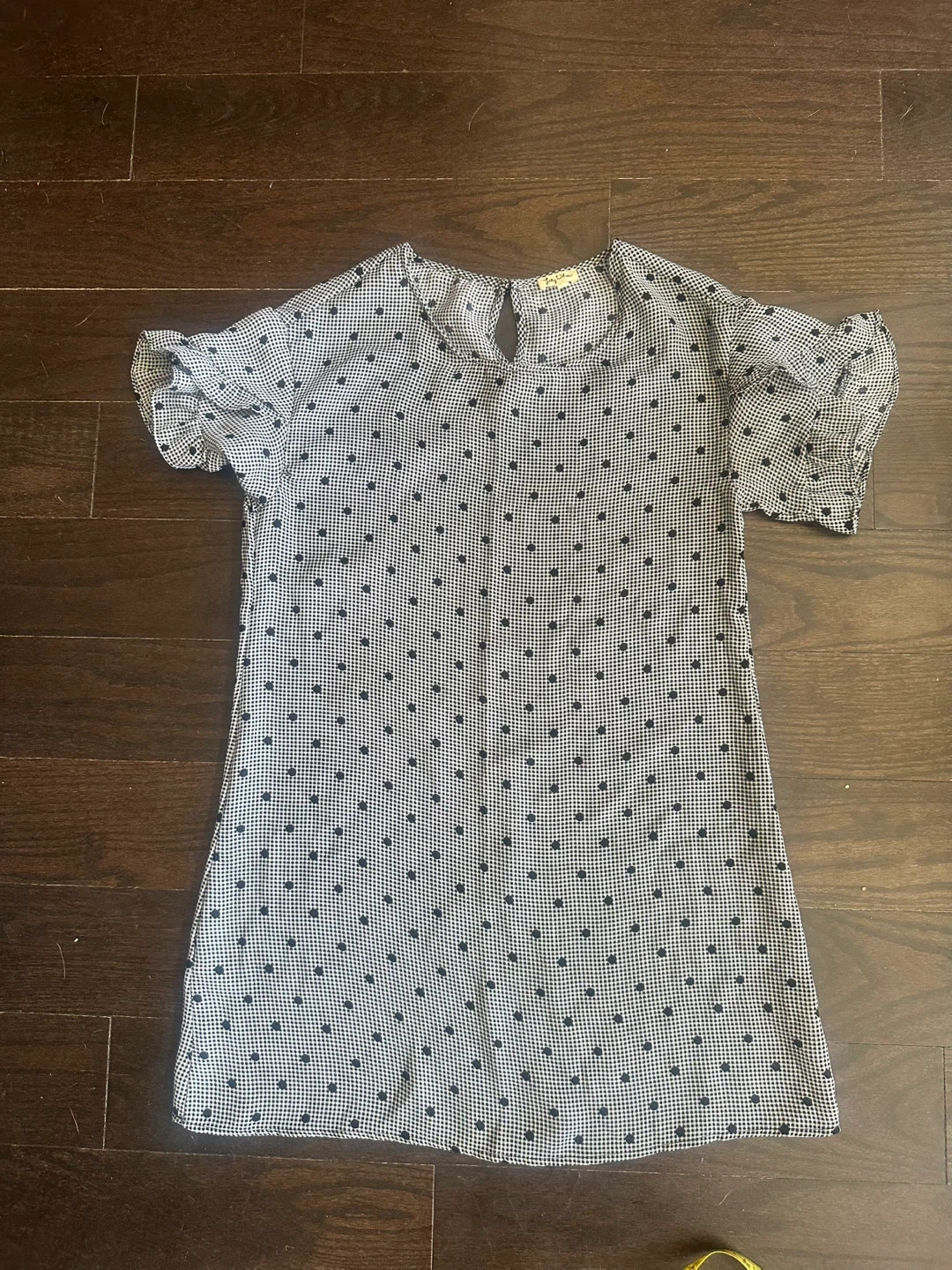 Lily White Dress - navy & White Gingham with Dots - Size Medium