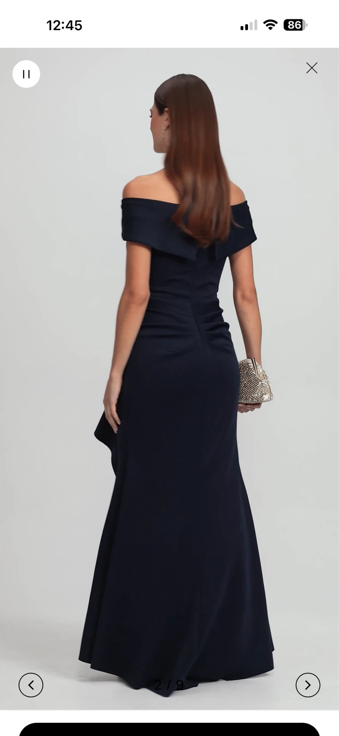 Navy Blue Off-the-Shoulder Evening Gown - photo 3