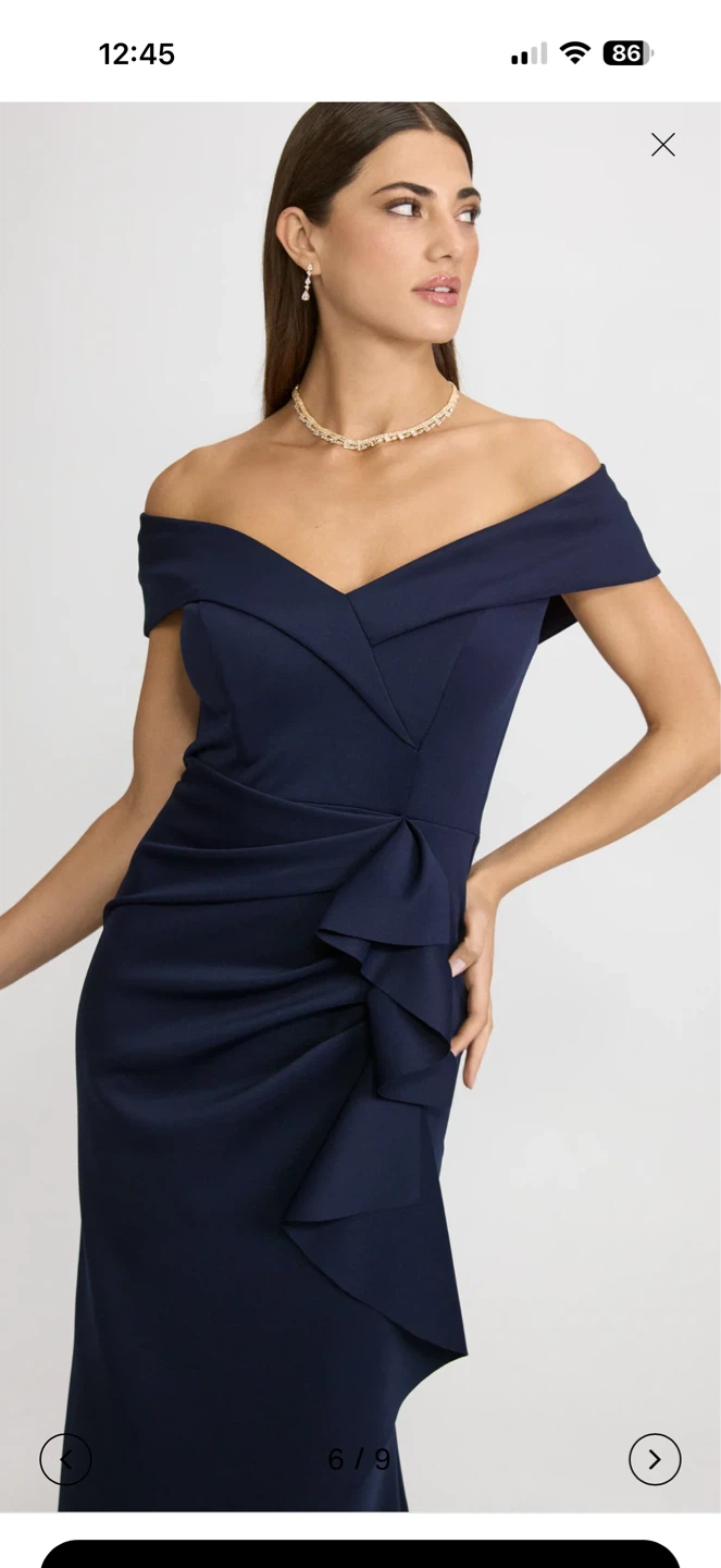 Navy Blue Off-the-Shoulder Evening Gown - photo 2