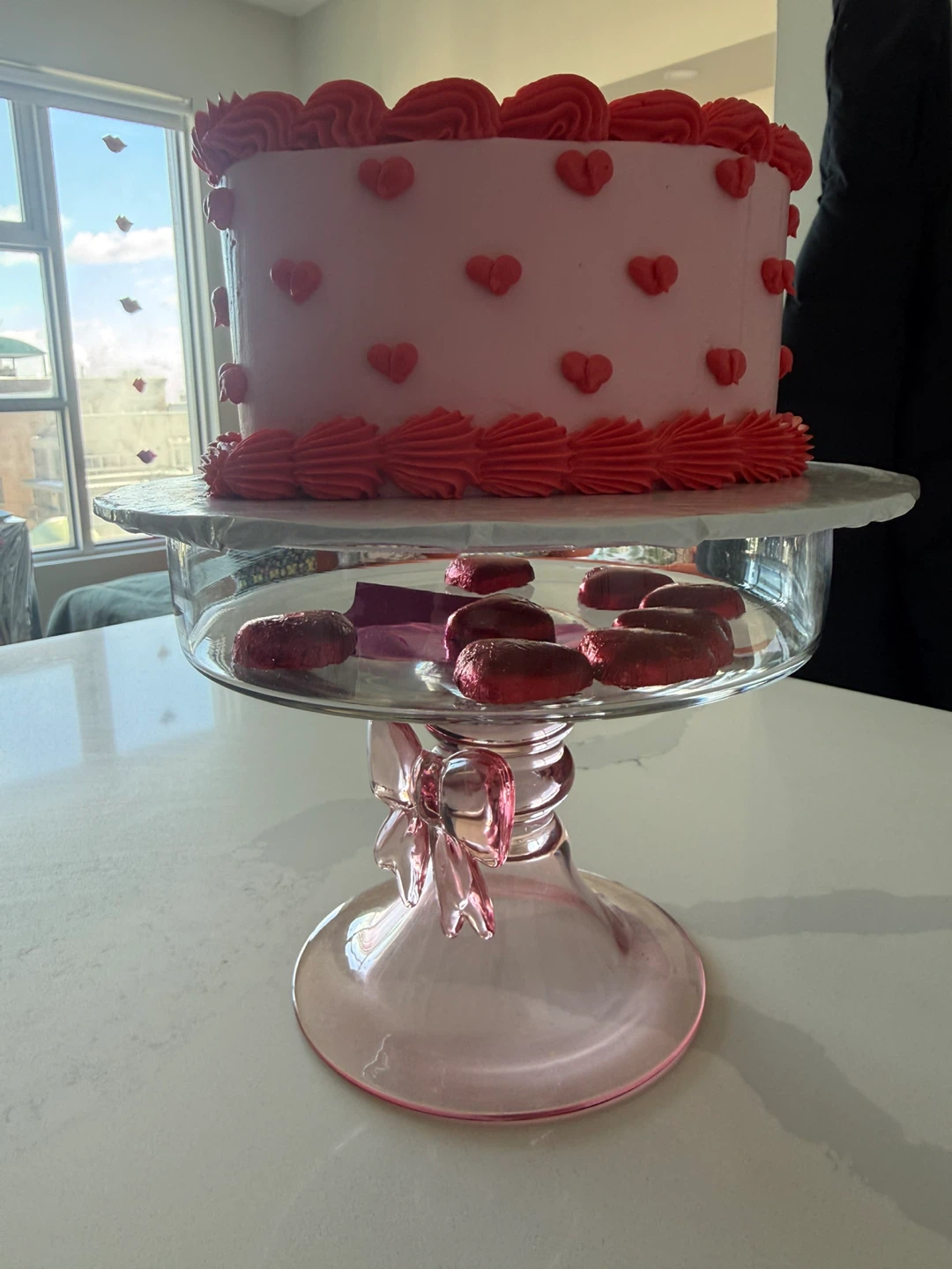 Pink Glass Cake Stand with Bow Detail - photo 3
