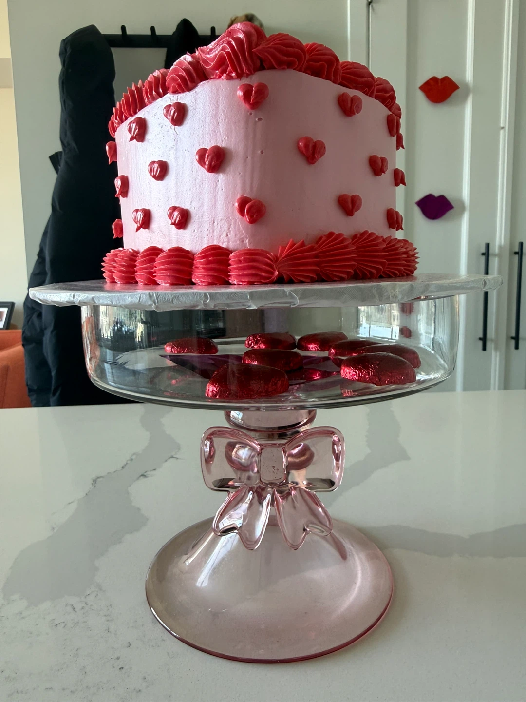 Pink Glass Cake Stand with Bow Detail - photo 2