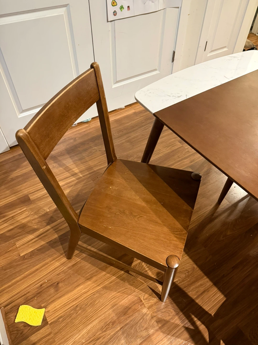 Mid Century Marble & Walnut Dining Table with 4 chairs - photo 3