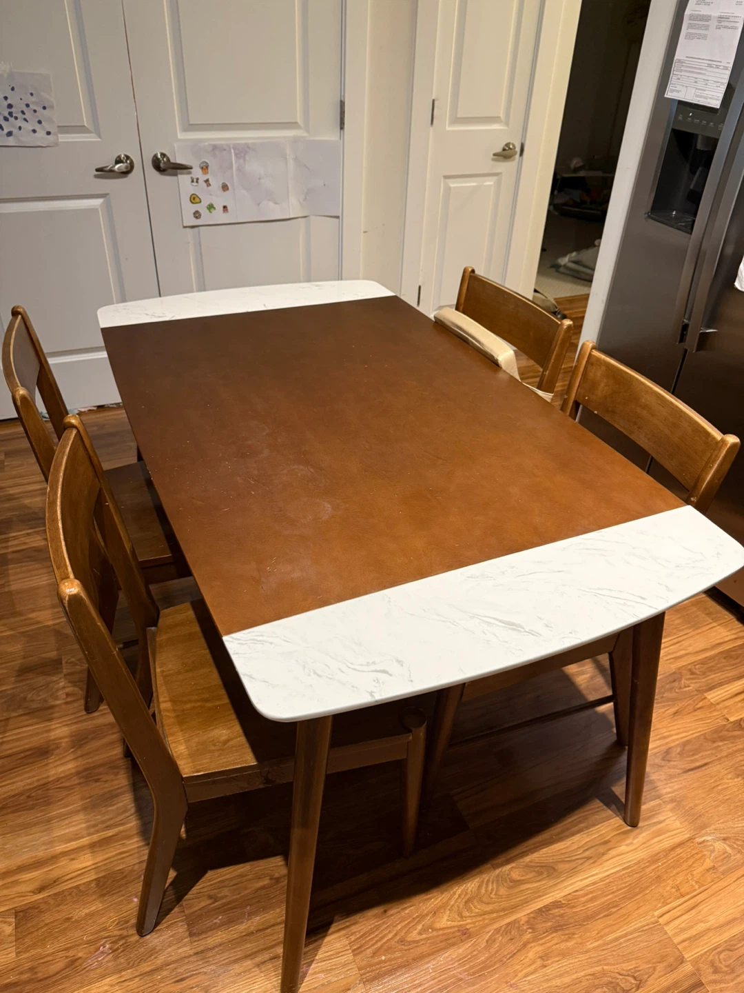 Mid Century Marble & Walnut Dining Table with 4 chairs - photo 2