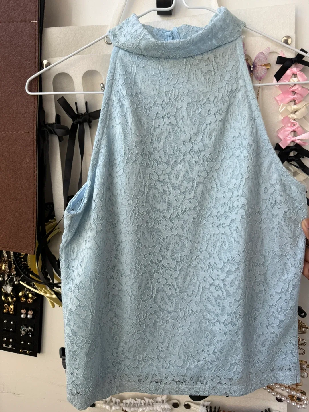 Light Blue Lace Halter Top