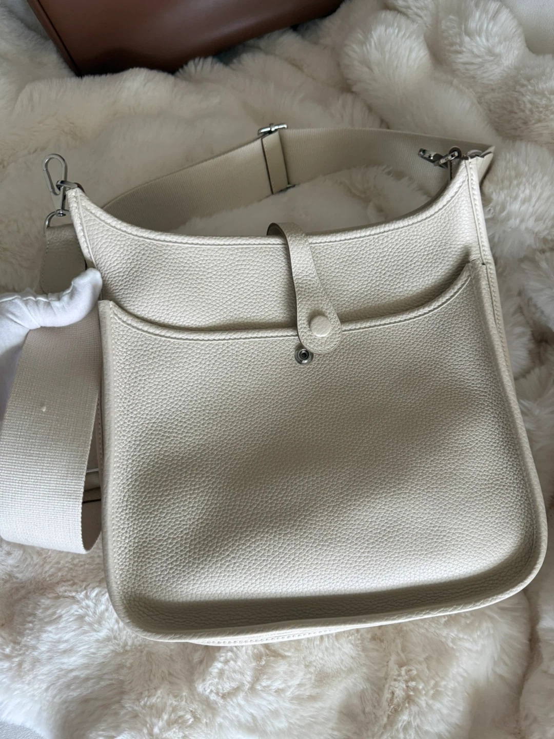 White Leather Crossbody Bag with Scarves