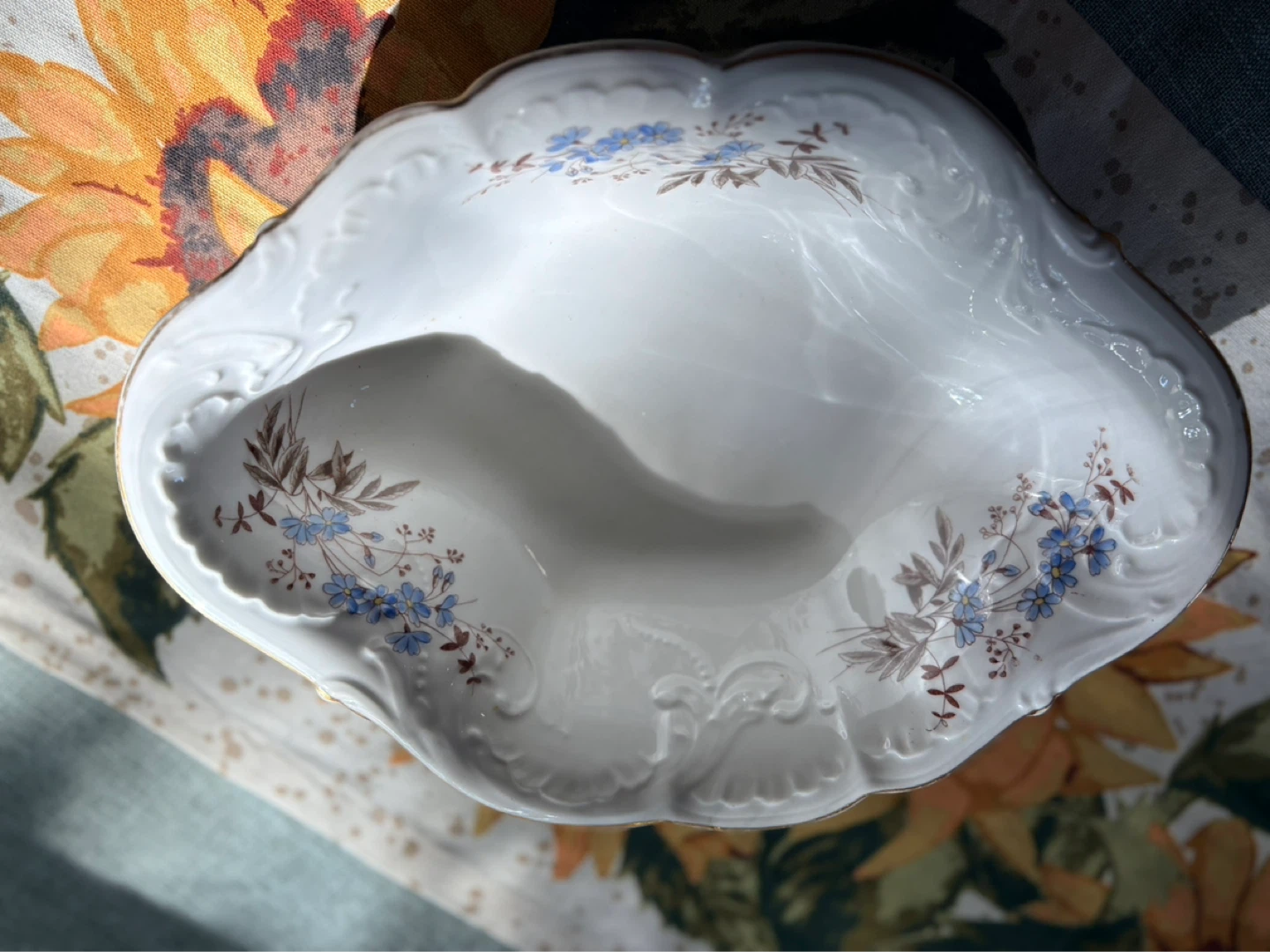 VTG Antique Austrian Porcelain Serving Bowl Blue
