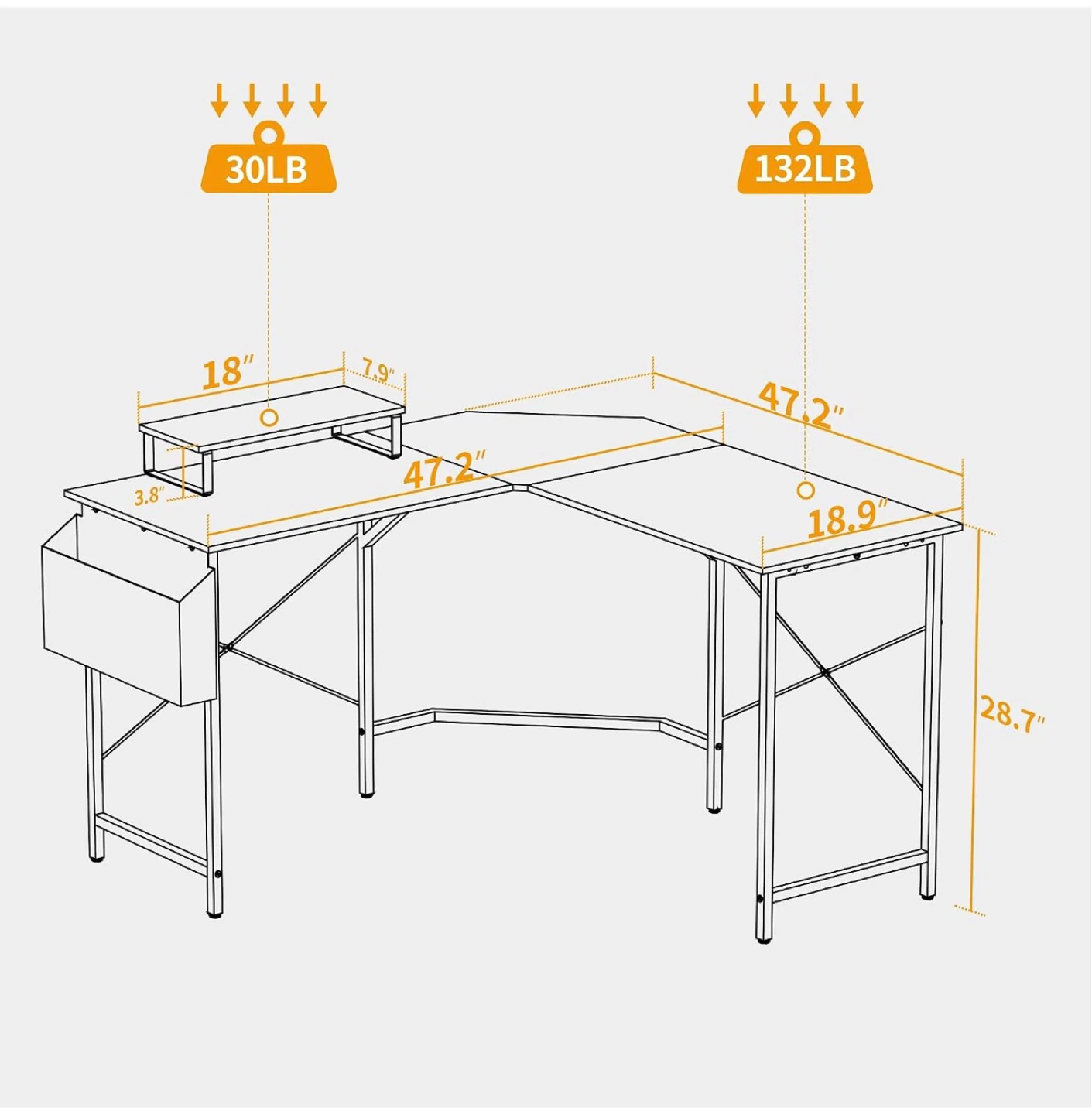 L-Shaped Corner Desk with Monitor Stand. Pick up only - photo 3