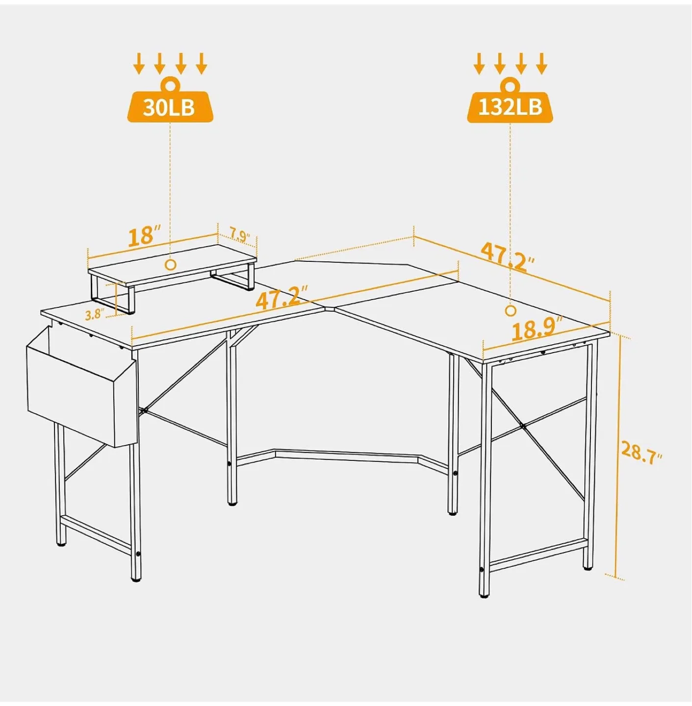 L-Shaped Corner Desk with Monitor Stand. Pick up only - photo 3