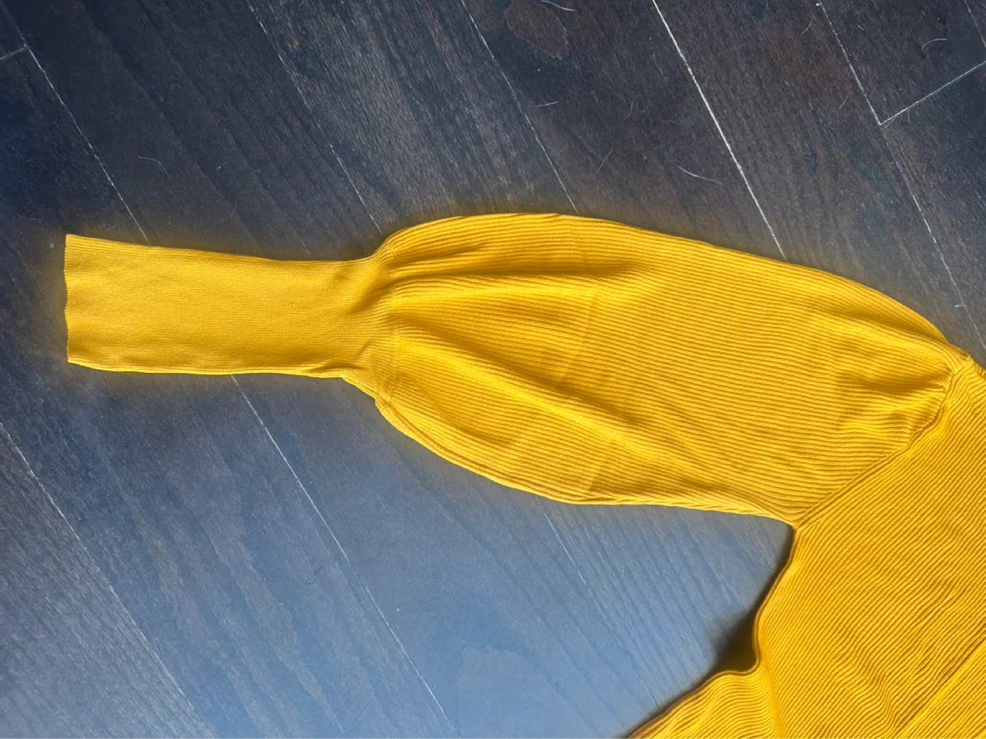 ZARA Mustard Yellow Ribbed Dress with Puff Sleeves Size S - photo 3