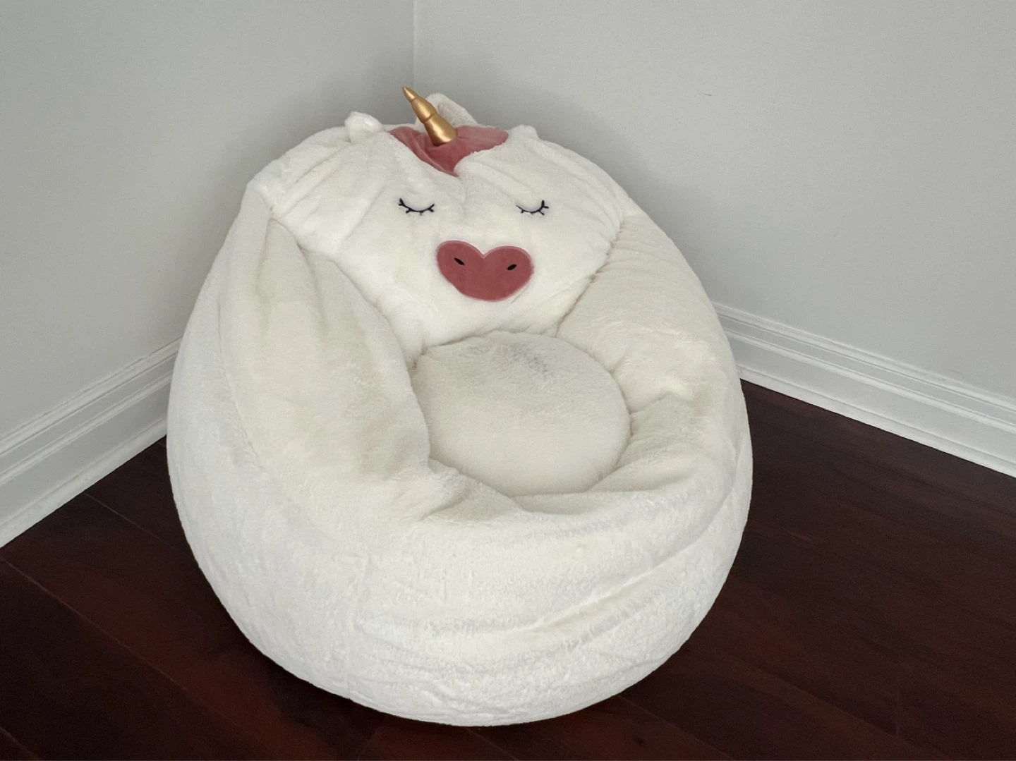 White Plush Unicorn Bean Bag Chair