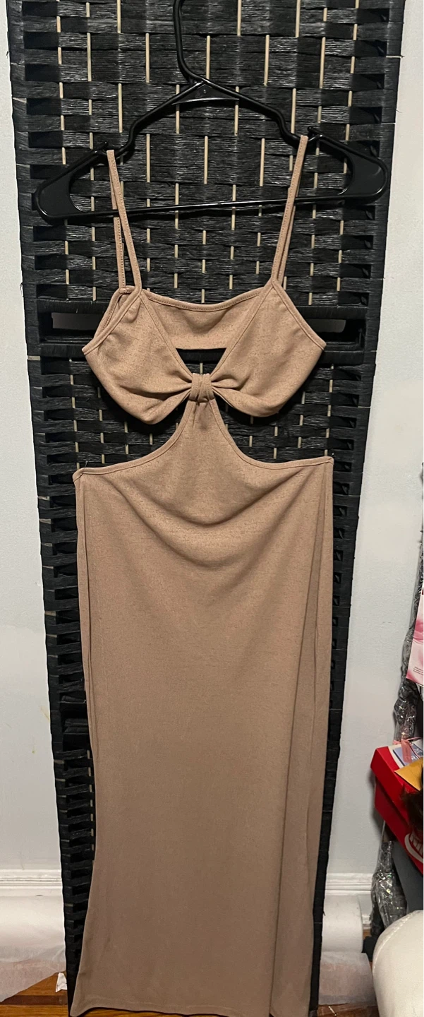 Knit Cutout Maxi Dress Tan size m or L