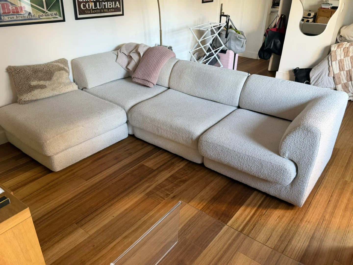 White Boucle Sectional Sofa - photo 3