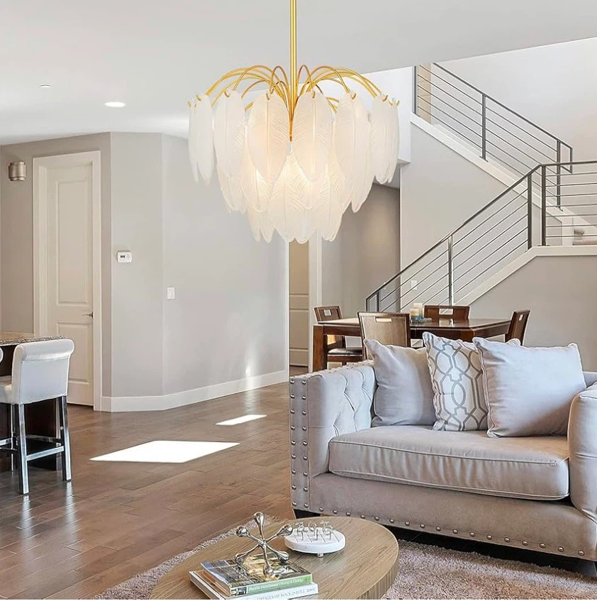 Feather Chandelier - Gold Finish