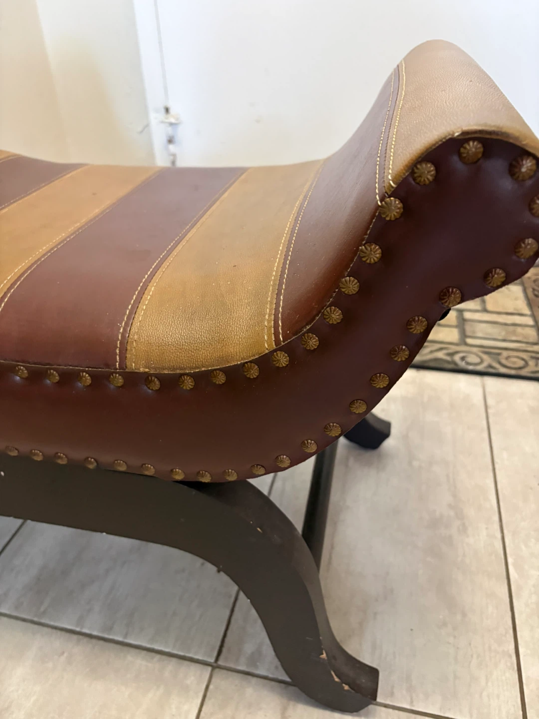 Striped Faux Leather Curved Bench Seat - photo 2