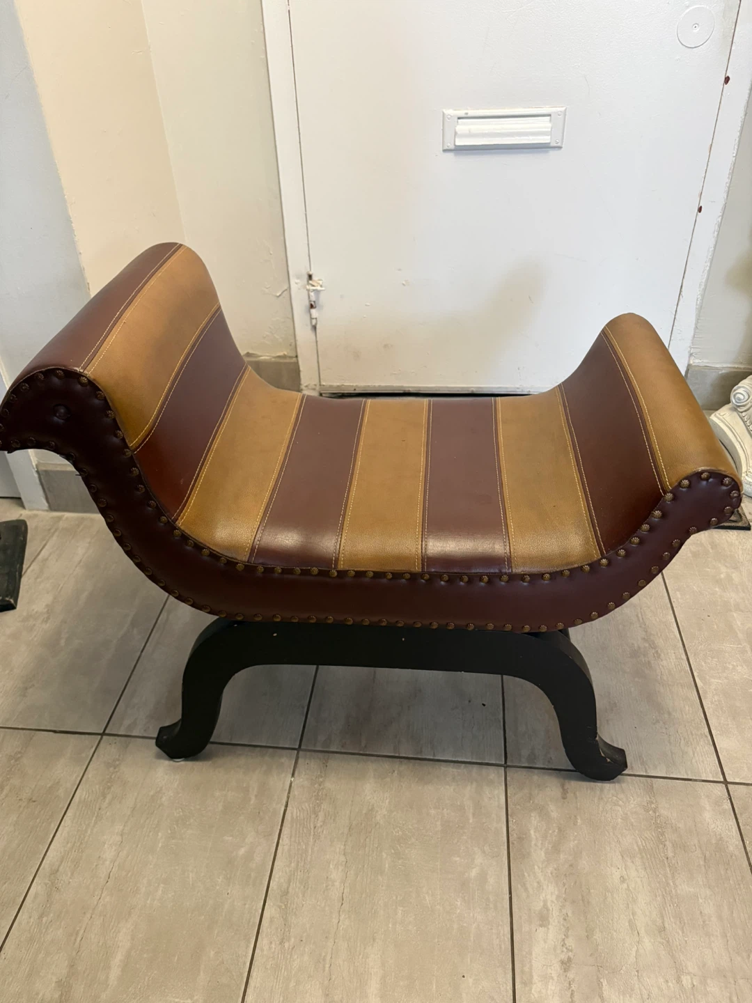 Striped Faux Leather Curved Bench Seat