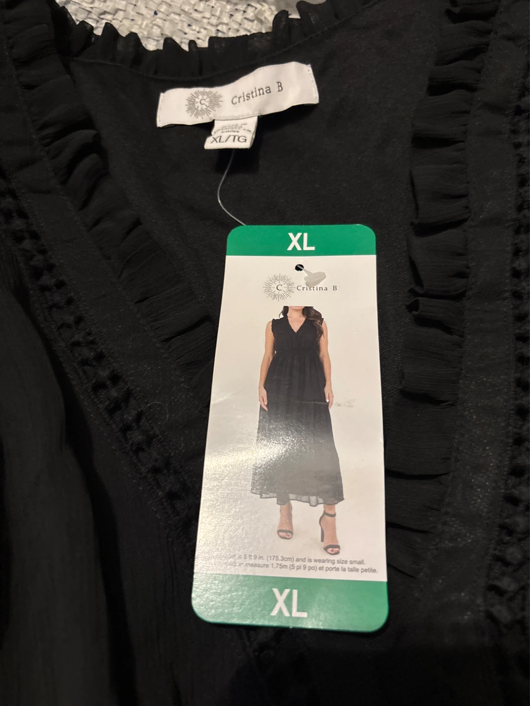 Cristina B Black V-Neck Ruffle Sleeveless dress XL/TG - photo 2