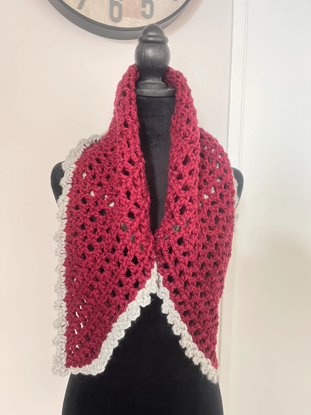 Hand-Crocheted Red and Grey Shawl - photo 3