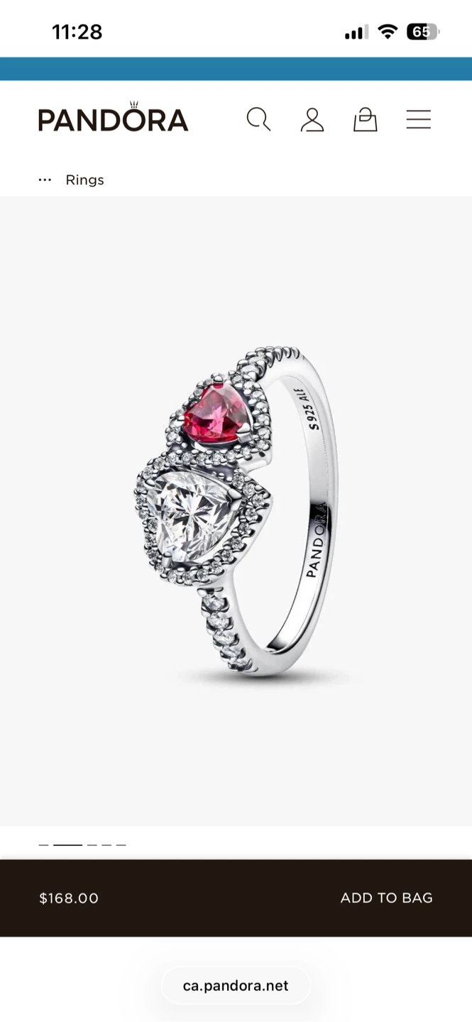 Pandora Sparkling Heart Ring ( size 7 )