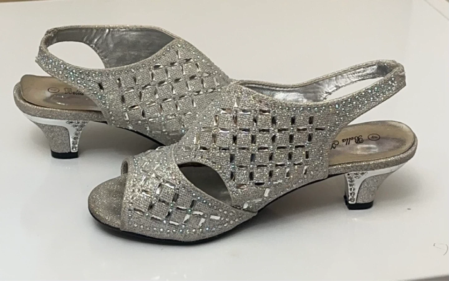Rhinestone Heel Silver Sandals Kids size 4