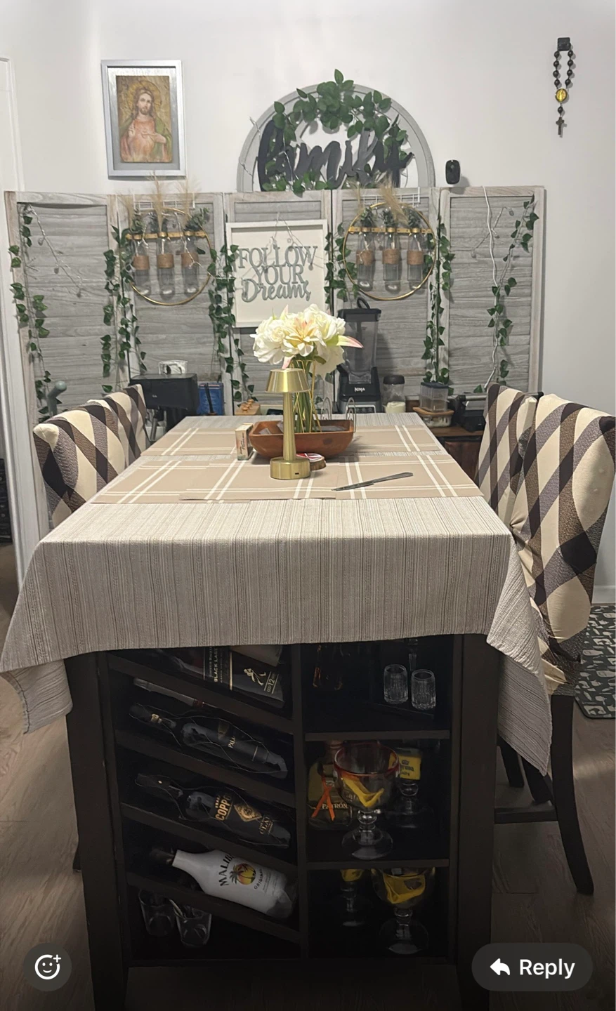 Dark Wood Dining Table with Wine Storage