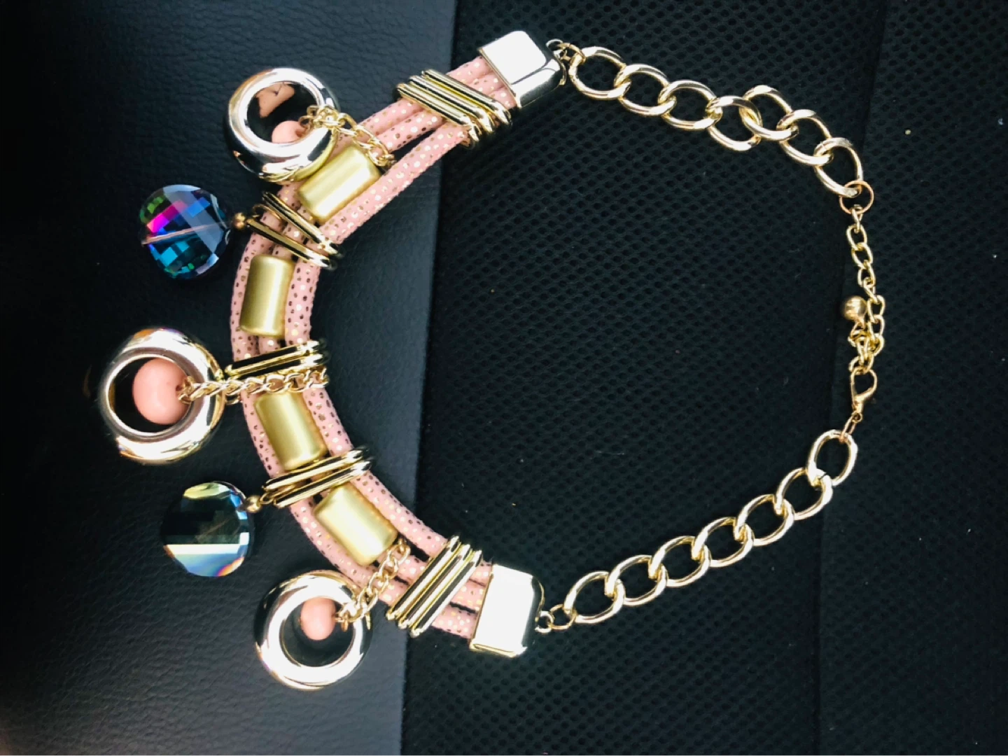 Chunky Statement Necklace with Pink and Gold Accents