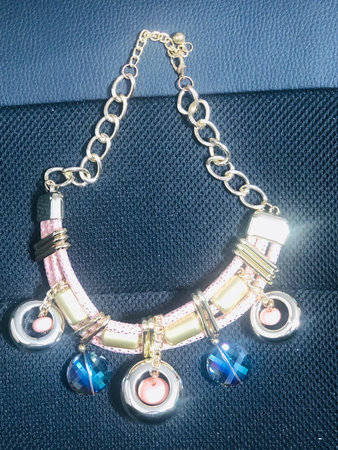 Chunky Statement Necklace with Pink and Gold Accents - photo 2