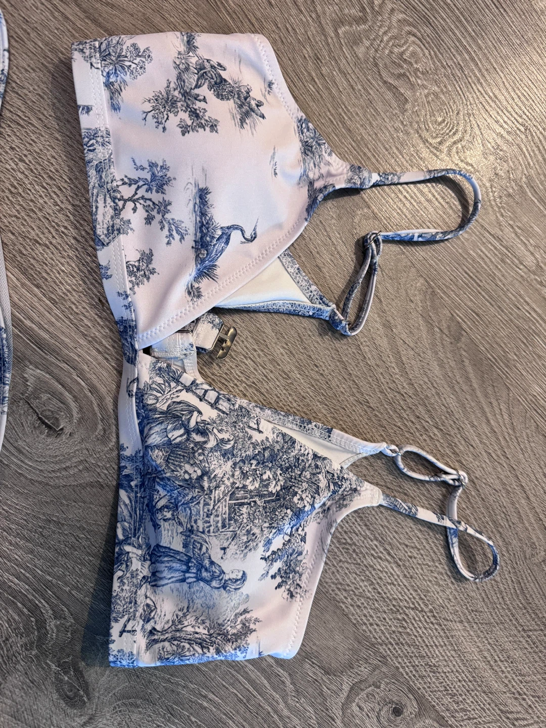 Blue and White Toile Bikini Top with Mesh Cover-up-size L - photo 2